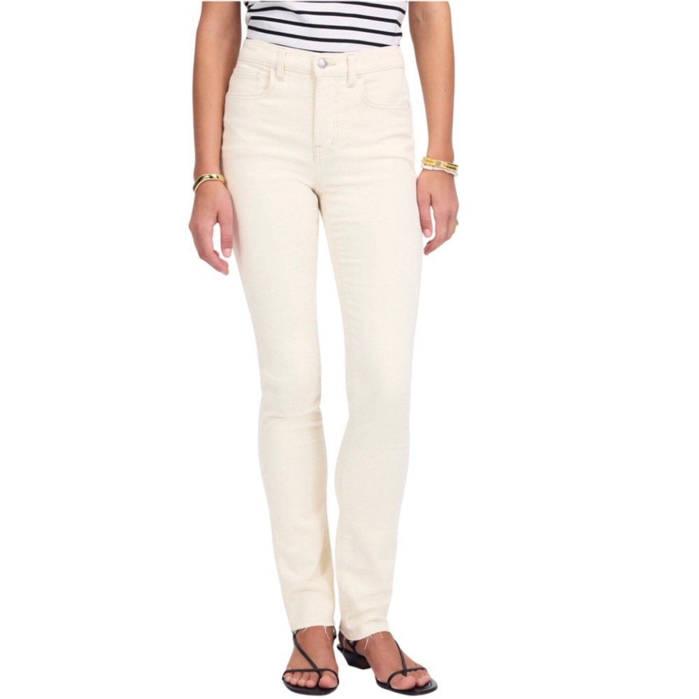 Madewell Womens Jeans Size 27 Cream Mid Rise Stovepipe Magic Pockets Raw Hem